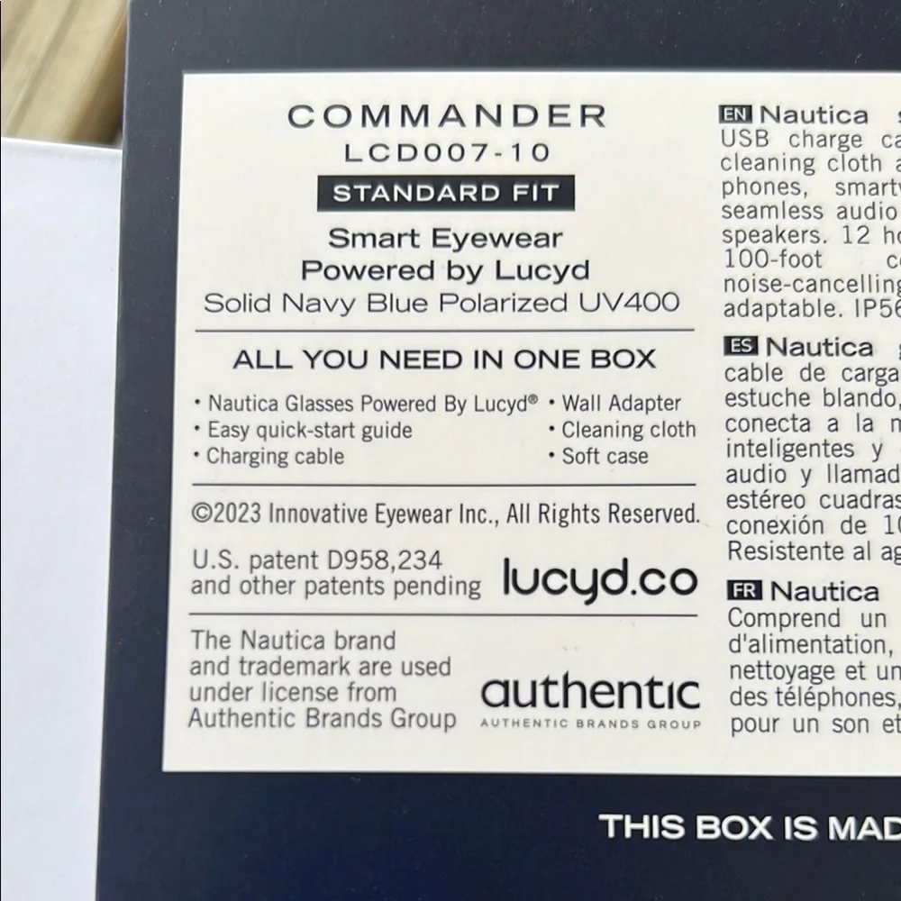 Lucyd Nautica Smart Sunglasses Black Commander Wayfarer Style NEW
